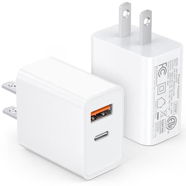 [2 Pack] 20W USB C Charger Block Fast Charging Dual Ports Adapter | Type C PD+QC USB-A Multiport Wall Plug, Compact Travel Charger for iPhone 17/16/15/14/13/12/11/XR, iPad, Galaxy Google & more