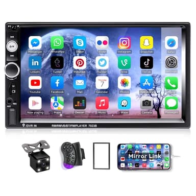 CAMECHO 7" Double Din Car Stereo with Bluetooth, MP5 Player, and Backup Camera