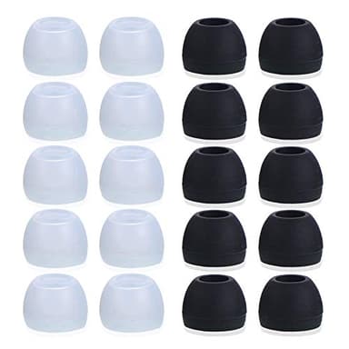 Blacell 20 Pcs Medium Silicone Earbud Cap Tip Cover Replacement - Black & Clear
