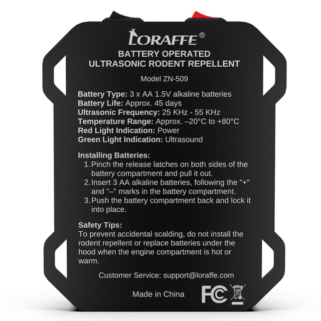 Loraffe Battery Operated Ultrasonic Under Hood Rodent Repellent for Car Engines