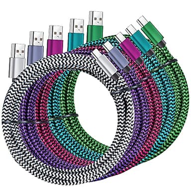 QQLIKE USB Type-C Cable 5 Pack (6FT) - Durable Nylon Braided Fast Charging Cord
