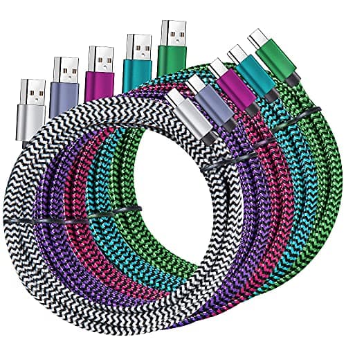 QQLIKE USB Type-C Cable 5 Pack (6FT) - Durable Nylon Braided Fast Charging Cord