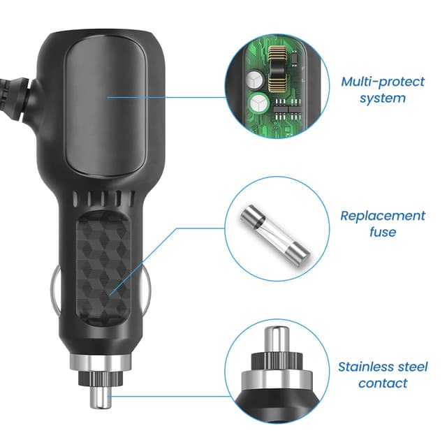 12V/24V Vehicle Cigarette Lighter Adapter Splitter with Dual USB Ports and 6.6ft Cable