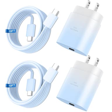 Vilive 25W USB-C Super Fast Charger with 10FT Cable 2-Pack for Samsung Galaxy and More