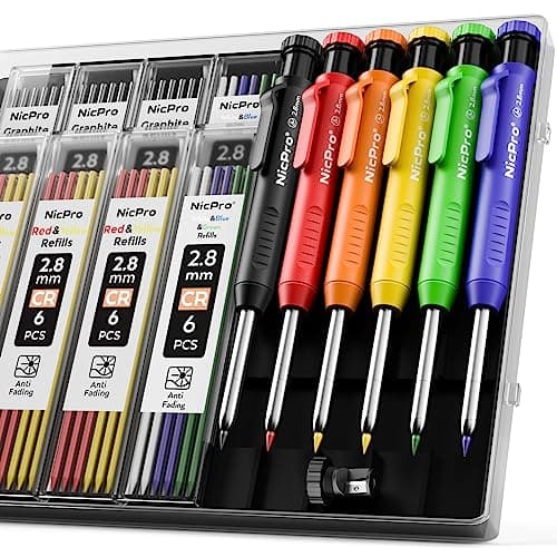 Nicpro Carpenter Pencil Set with Sharpener and 26 Refills – Durable Mechanical Pencils for Construction and Woodworking
