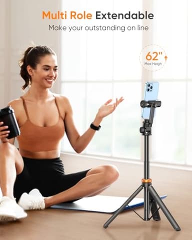 EUCOS 62" Phone Tripod with Remote - Extendable Selfie Stick and Sturdy Phone Holder for iPhone & Android