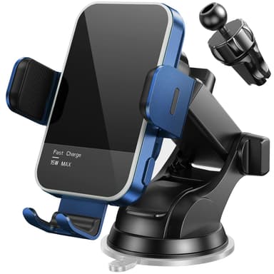 Mosurr 15W Wireless Car Charger with RGB Backlit and Auto Clamping Phone Holder