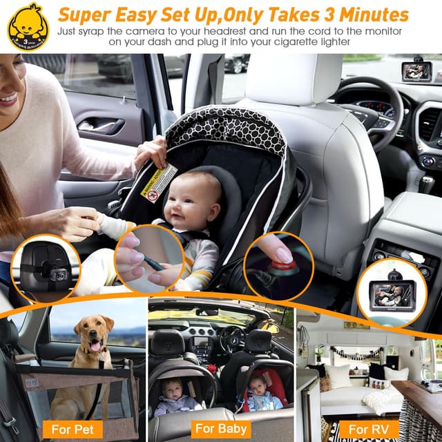 DoHonest Baby Car Camera HD 1080P – Rear-Facing Baby Monitor with Night Vision and Adjustable Viewing Angle