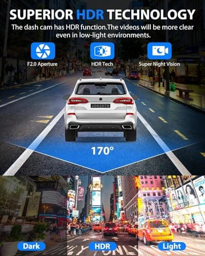 SUVCON 3-Channel Dash Cam with Front, Rear, and Interior Cameras - 1080P HD, Night Vision, HDR, 32GB Card Included