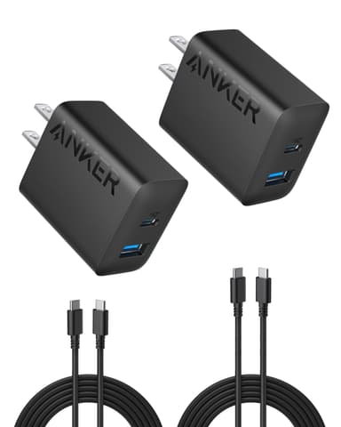 Anker 20W Fast USB-C Charger 2-Pack with Dual Ports and Cables
