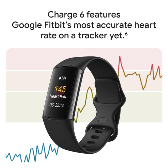 Fitbit Charge 6 Fitness Tracker with Google Apps and Health Tools