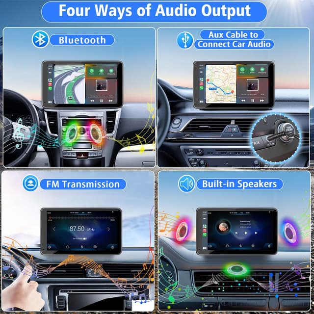 PASLDA Portable Wireless CarPlay & Android Auto 7" HD Touchscreen Car Stereo with Backup Camera