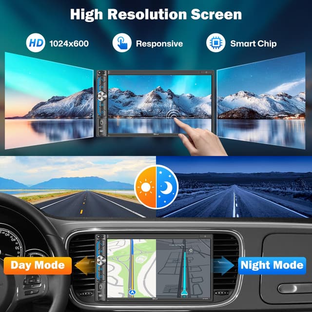PLZ 7" Wireless Double Din Car Stereo with Apple CarPlay, Android Auto, and Bluetooth 5.3