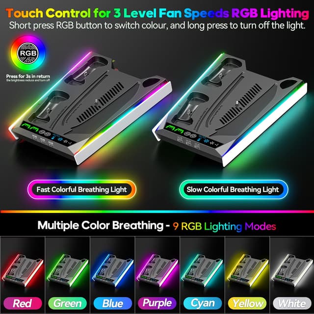 PS5/Slim/Pro Cooling & Charging Stand with RGB Lights and USB Hub