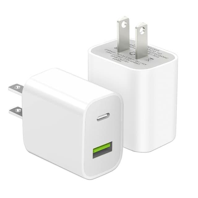 2 Pack USB C Charger Block, Dual Port 20W Fast Charging Adapter for iPhone and More