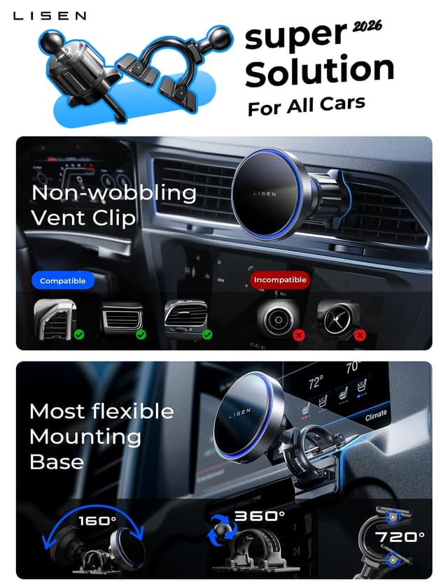 LISEN 15W MagSafe Wireless Car Mount Charger