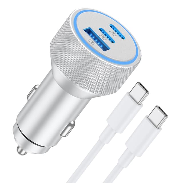 WODENTA 67W 3-Port Fast USB-C Car Charger with 3FT USB-C Cable for iPhone 17/16/15 Series and More