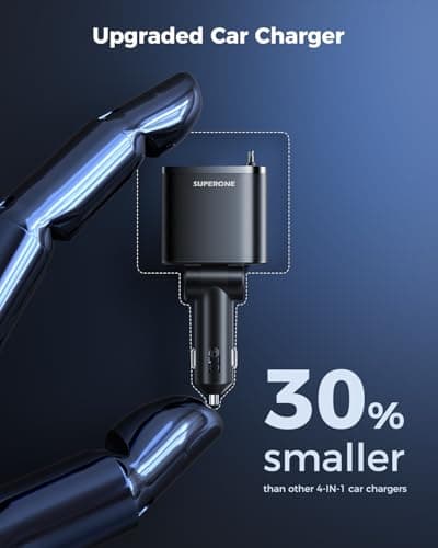 SUPERONE 99W Retractable Car Charger with Built-in Cables and Fast Charging