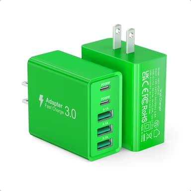 50W USB C Wall Charger 2-Pack with 5 Ports - Fast Charging for Multiple Devices