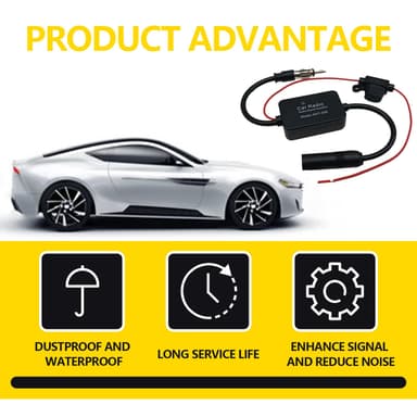 Universal 12V Car cBooster Stereo FM AM Signal Amplifier with DIN Plug Connector Adapter