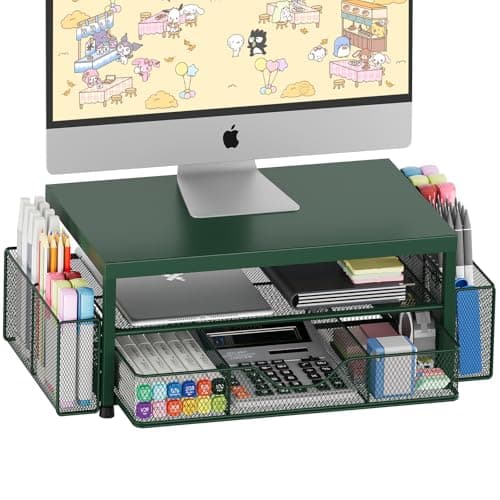 OPNICE 2-Tier Desk Organizer and Monitor Stand Riser with Drawer and Pen Holders