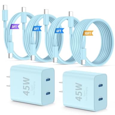QZIIW 45W Dual Port USB-C Fast Charger with Extra Long 60W USB-C Cables (2-Pack)