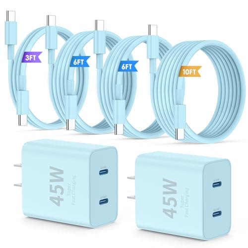 QZIIW 45W Dual Port USB-C Fast Charger with Extra Long 60W USB-C Cables (2-Pack)