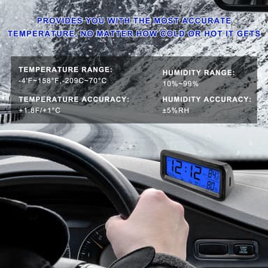 FSTURIOS Car Digital Dashboard Clock with Solar Recharge and Environmental Monitoring