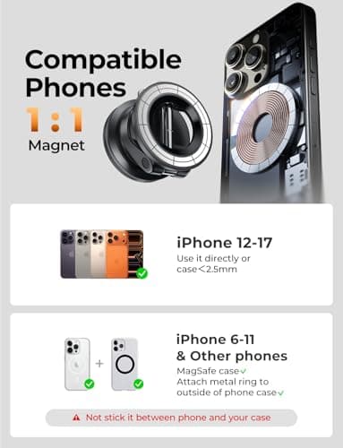 LISEN MagSafe Car Mount - Magnetic Phone Holder with Vacuum Suction for iPhone 12 to 17 Pro Max
