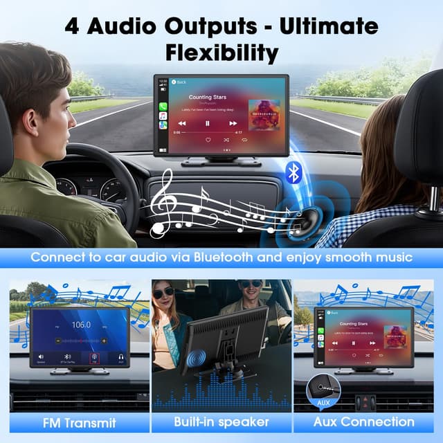Topexplore 9-Inch Wireless CarPlay & Android Auto Portable Touchscreen