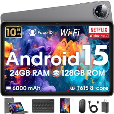 Hasskya 10.1-Inch Android 15 Tablet with Keyboard, Stylus, and Mouse - 24GB RAM, 128GB Storage, Octa-Core Processor