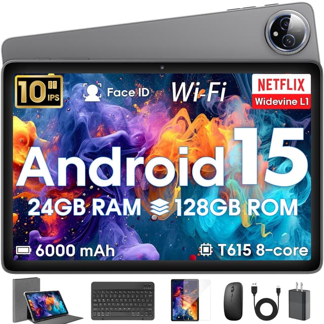 Hasskya 10.1-Inch Android 15 Tablet with Keyboard, Stylus, and Mouse - 24GB RAM, 128GB Storage, Octa-Core Processor