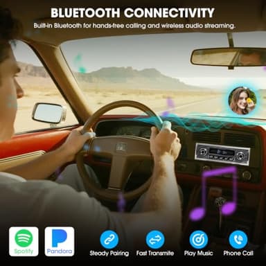 Bluetooth Retro Radio for Classic Vehicles - Single Din Vintage Car Stereo with AM/FM, USB, AUX, and Subwoofer Output