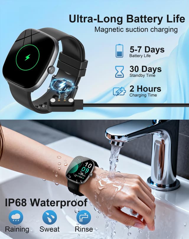 Smart Watch for Women and Men with 1.85" HD Display, 120 Sports Modes, Bluetooth 5.3 Calling, and Health Monitoring