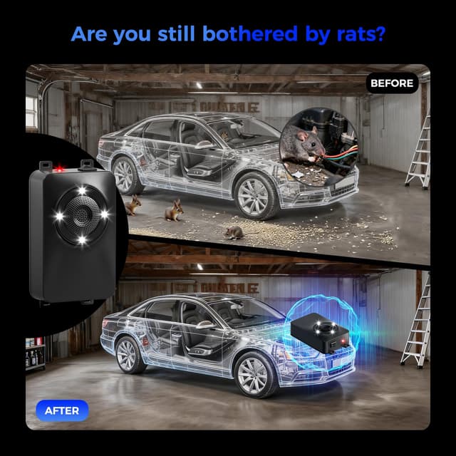 2-Pack Ultrasonic Rodent Repellent for Car Engine with LED Strobe Lights