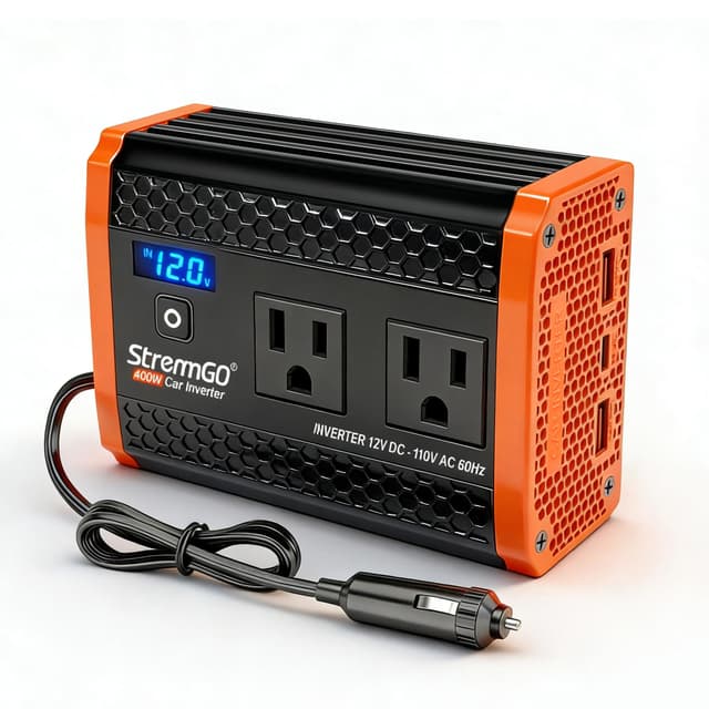 Strenrmgo 400W Car Power Inverter with Dual AC Outlets and Fast USB Charging