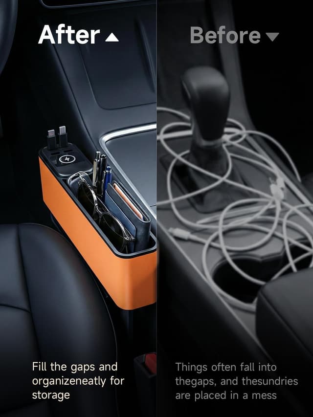 Elecshion Car Seat Gap Filler Organizer with 69W Retractable Charger and Dual USB Ports