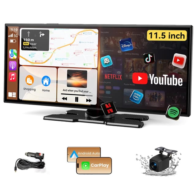 11.5-Inch Wireless CarPlay & Android Auto Screen with 1080P Backup Camera and Streaming Apps