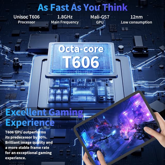 Relndoo 10 Inch Android 15 Tablet with Keyboard, 26GB RAM, 256GB Storage, 2TB Expandable, Gemini AI, Octa-Core, 8000mAh Battery, 5G WiFi, and Accessories