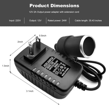 Rdxcv AC to DC Converter 100-240V to 12V Vehicle Power Adapter, 2A 24W Cigarette Lighter Socket