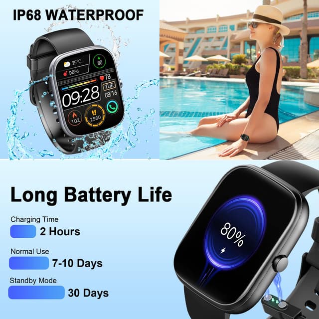 Amazon Smart Watch with HD Display, Call Function, Heart Rate & Sleep Monitor, 113+ Sport Modes, IP68 Waterproof