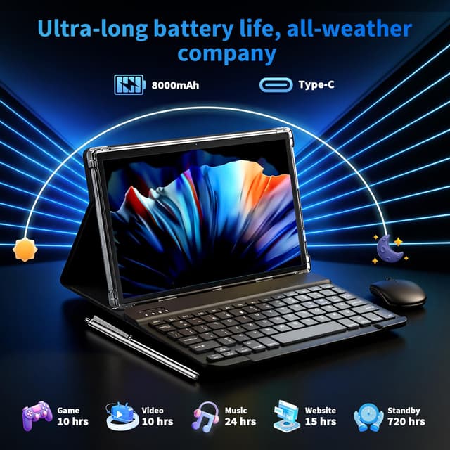 2026 10 Inch Android 15 Tablet with Gemini AI, 26GB RAM, 256GB Storage + 2TB Expandable, Keyboard, Mouse, Stylus, and Case Bundle