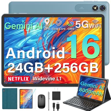 2026 Upgraded Android 16 10-Inch Tablet with Keyboard, 24GB RAM, 256GB Storage + 2TB Expandable, Gemini AI, 8000mAh Battery
