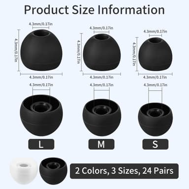 24 Pairs Silicone Earbud Replacement Tips - Universal Fit with Noise Isolation