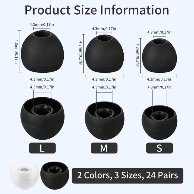 24 Pairs Silicone Earbud Replacement Tips - Universal Fit with Noise Isolation