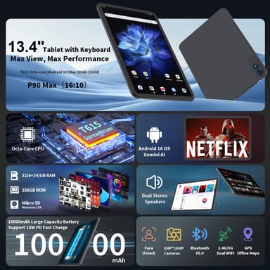 QDDQ 13 Inch Android 16 Tablet with Keyboard, Stylus, and 2TB Expandable Storage