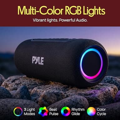 Pyle Portable Bluetooth Speaker with RGB LED and IPX5 Waterproof Rating